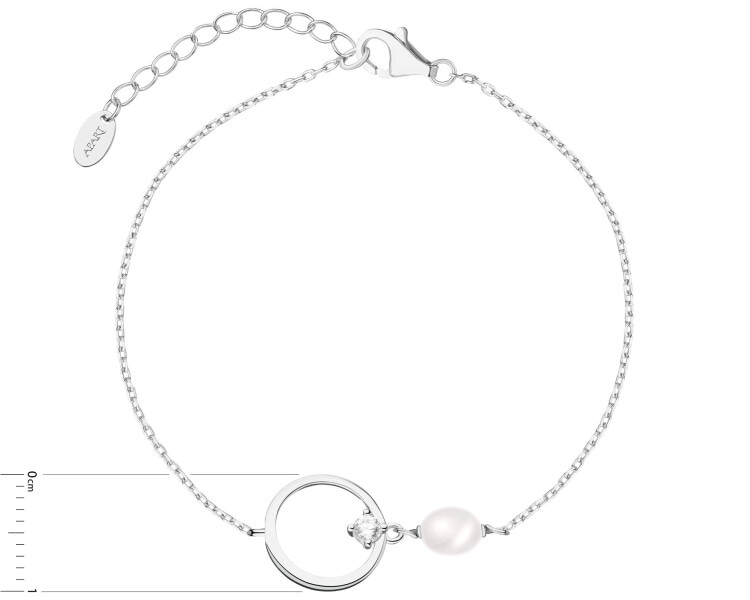 Stříbrný náramek s zirkonem a perlou - kroužek