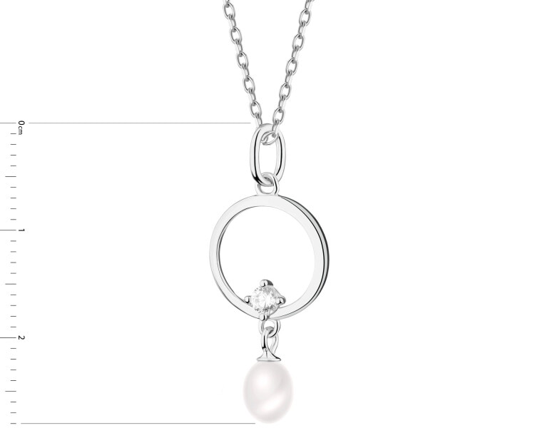 Zawieszka srebrna z perłą i cyrkonią - koło