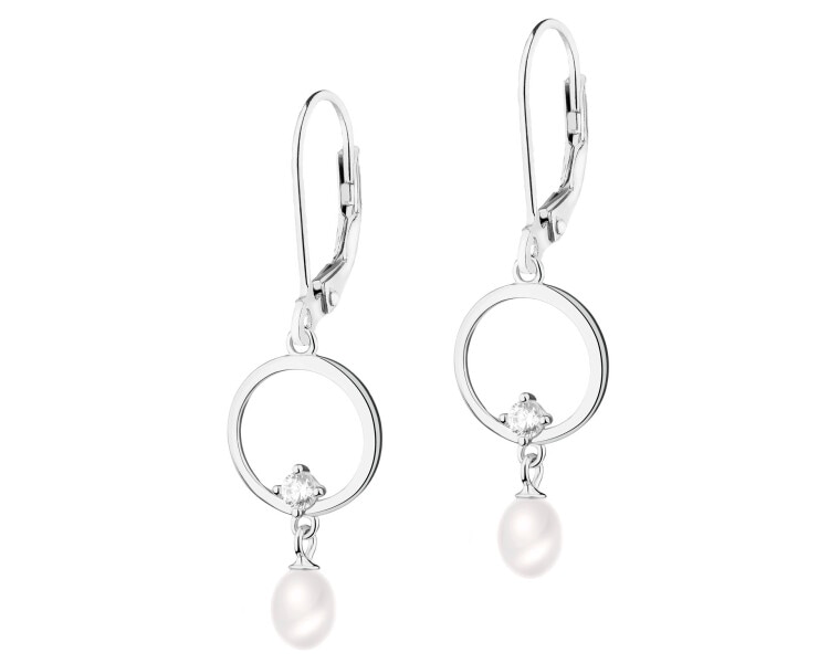 Rhodium Plated Silver Dangling Earring with Cubic Zirconia