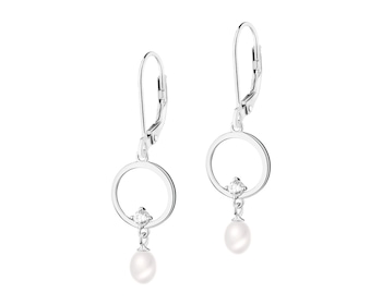 Rhodium Plated Silver Dangling Earring with Cubic Zirconia