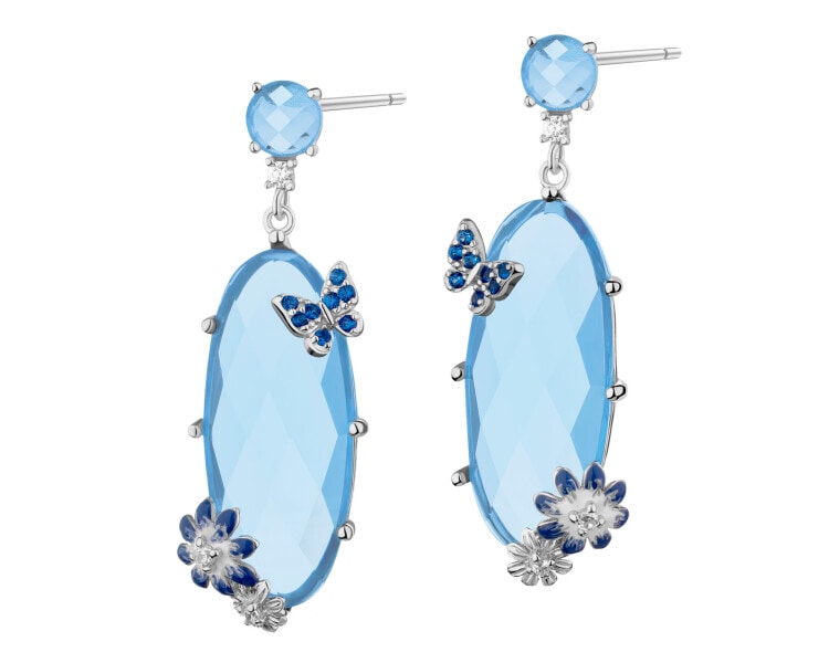 Rhodium Plated Silver Dangling Earring with Cubic Zirconia