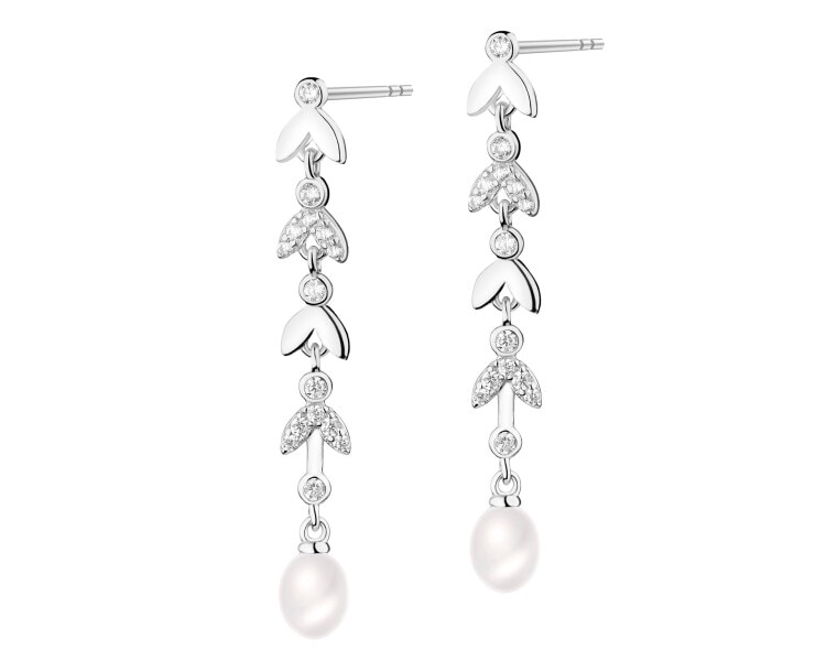 Rhodium Plated Silver Dangling Earring with Cubic Zirconia