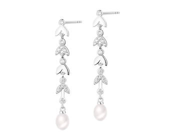 Rhodium Plated Silver Dangling Earring with Cubic Zirconia