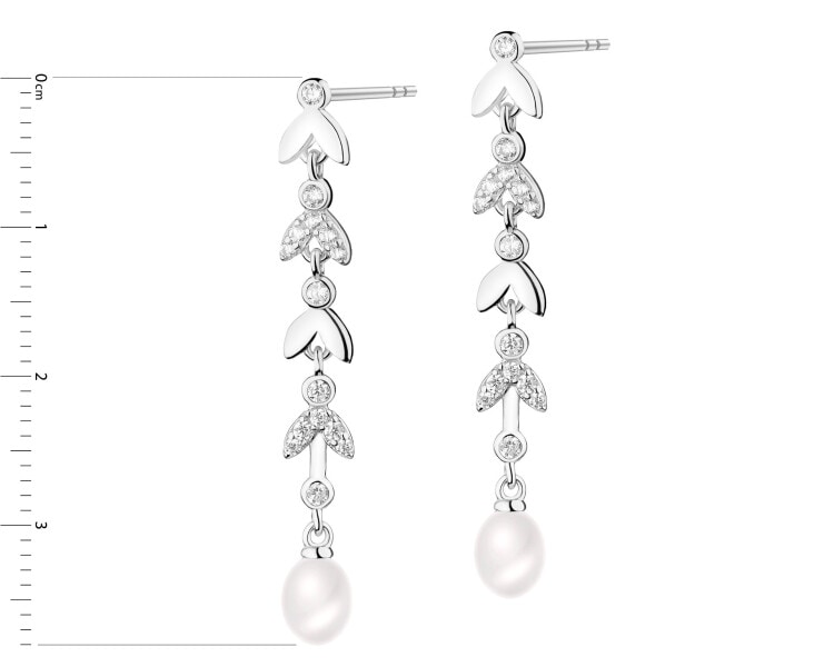 Rhodium Plated Silver Dangling Earring with Cubic Zirconia