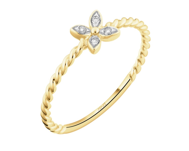 9 K Rhodium-Plated Yellow Gold Ring with Diamonds - 0,02 ct - fineness 9 K