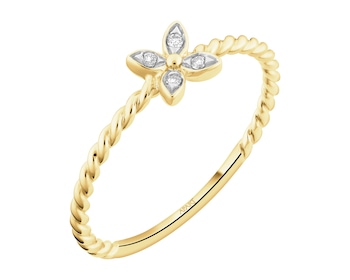 9 K Rhodium-Plated Yellow Gold Ring with Diamonds - 0,02 ct - fineness 9 K