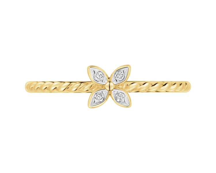 9 K Rhodium-Plated Yellow Gold Ring with Diamonds - 0,02 ct - fineness 9 K