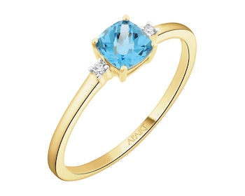 9 K Rhodium-Plated Yellow Gold Ring  - fineness 9 K