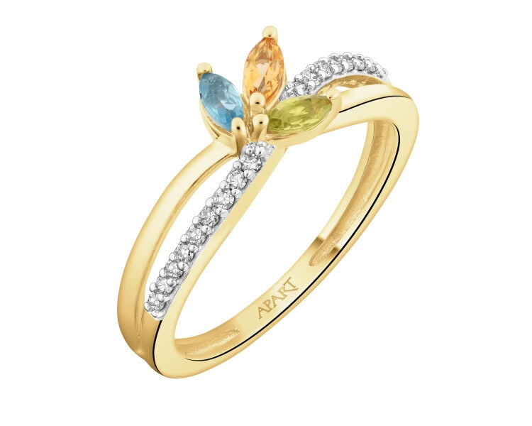 14 K Rhodium-Plated Yellow Gold Ring  - fineness 14 K