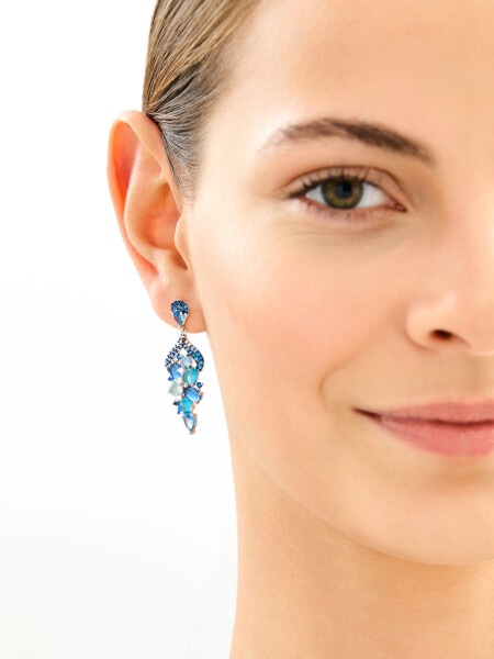 Kolczyki srebrne z cyrkoniami i szlifowanym szkłem