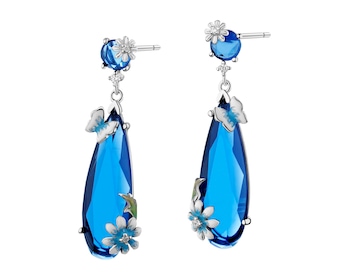 Rhodium Plated Silver Dangling Earring with Cubic Zirconia