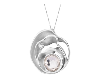 Rhodium Plated Silver Pendant with Cubic Zirconia