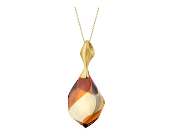 Gold-Plated Silver Pendant with Amber