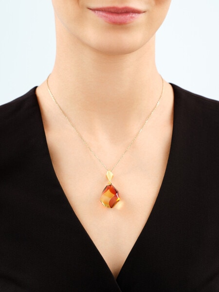 Gold-Plated Silver Pendant with Amber