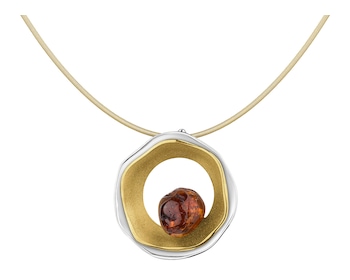 Rhodium-Plated Silver, Gold-Plated Silver Necklace with Amber