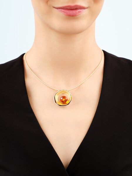 Rhodium-Plated Silver, Gold-Plated Silver Necklace with Amber