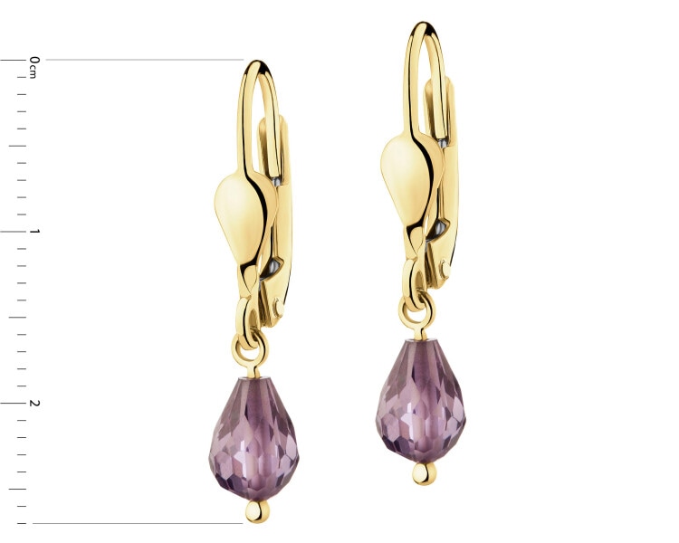 8 K Yellow Gold Dangling Earring with Cubic Zirconia