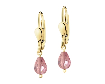 8 K Yellow Gold Dangling Earring with Cubic Zirconia