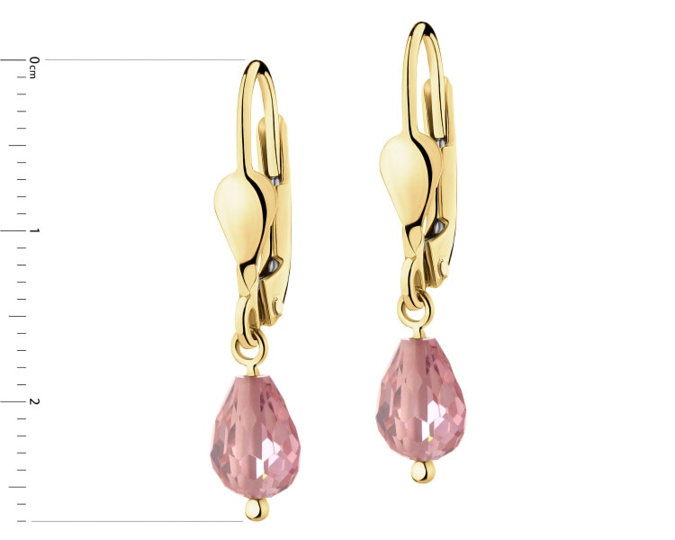 8 K Yellow Gold Dangling Earring with Cubic Zirconia
