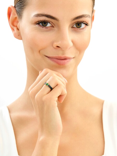 333 Yellow Gold/Black Rhodium Band Ring with Cubic Zirconia