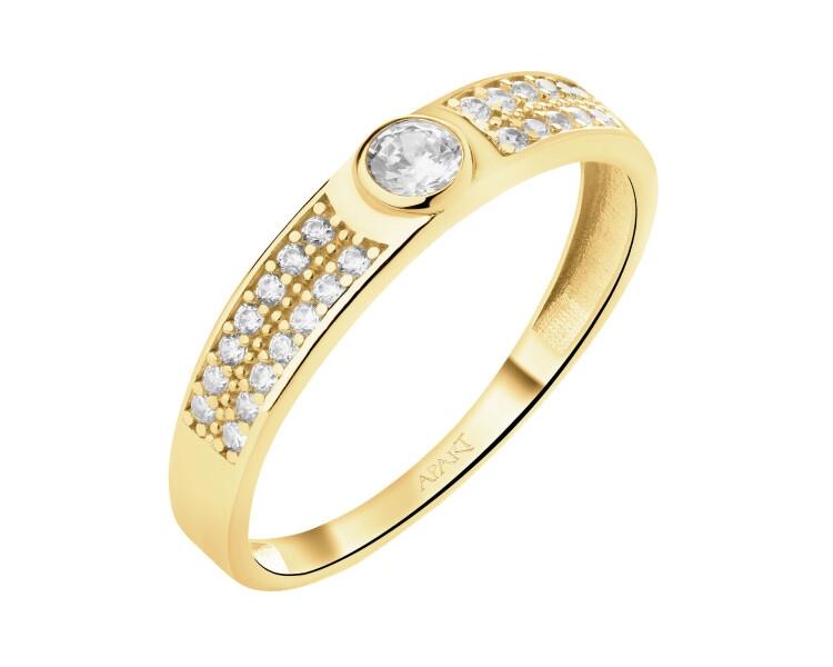 14 K Yellow Gold Band Ring with Cubic Zirconia