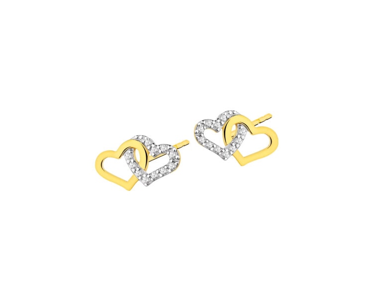 Yellow Gold Earrings with Cubic Zirconia - Hearts