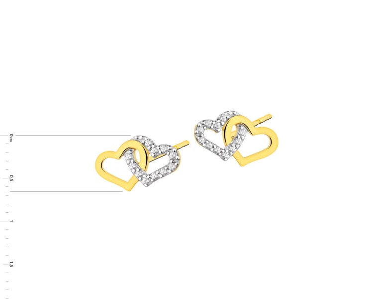 Yellow Gold Earrings with Cubic Zirconia - Hearts