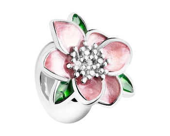 Rhodium Plated Silver Stopper Bead with Cubic Zirconia