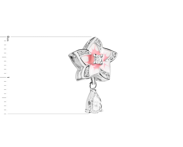 Zawieszka srebrna beads z cyrkoniami i emalią - kwiat