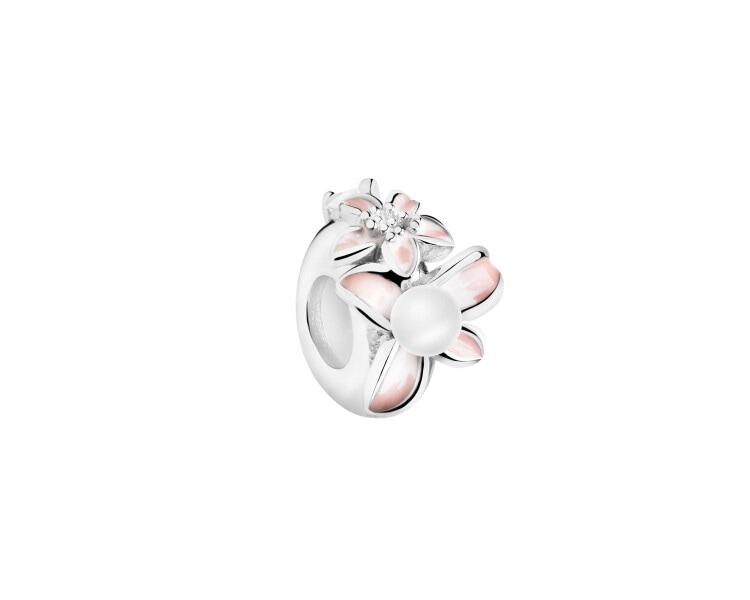 Rhodium Plated Silver Stopper Bead with Cubic Zirconia