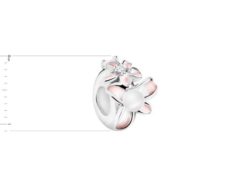 Rhodium Plated Silver Stopper Bead with Cubic Zirconia