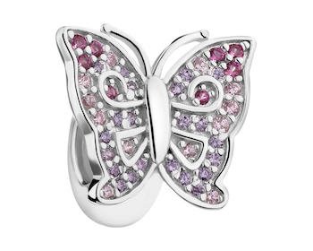 Rhodium Plated Silver Stopper Bead with Cubic Zirconia