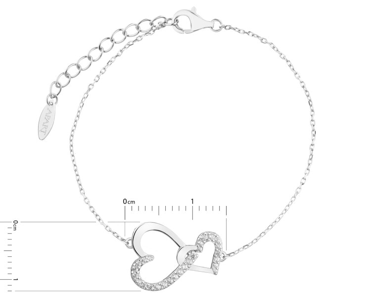 Stříbrný náramek se zirkony - srdce