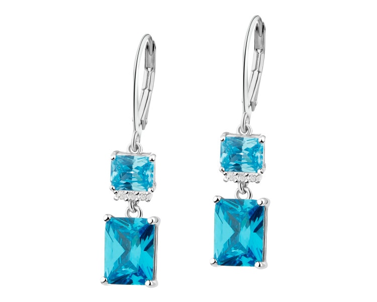 Rhodium Plated Silver Dangling Earring with Cubic Zirconia