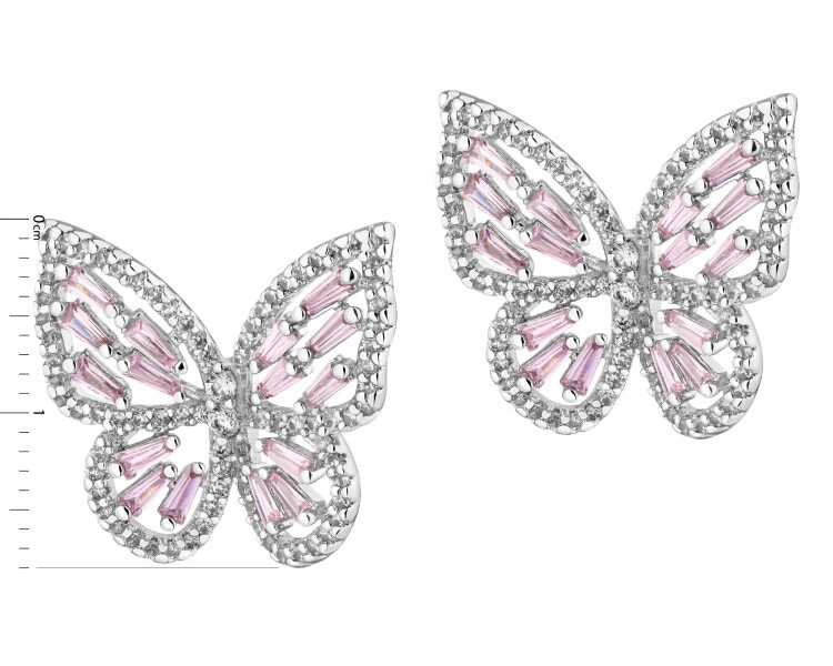 Rhodium-Plated Brass, Rhodium-Plated Silver Earrings with Cubic Zirconia