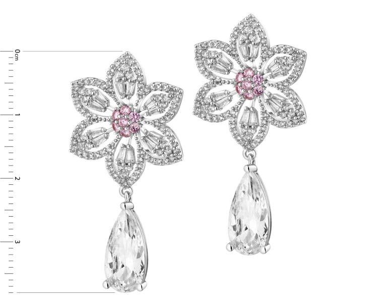 Kolczyki z mosiądzu rodowane z cyrkoniami - kwiaty