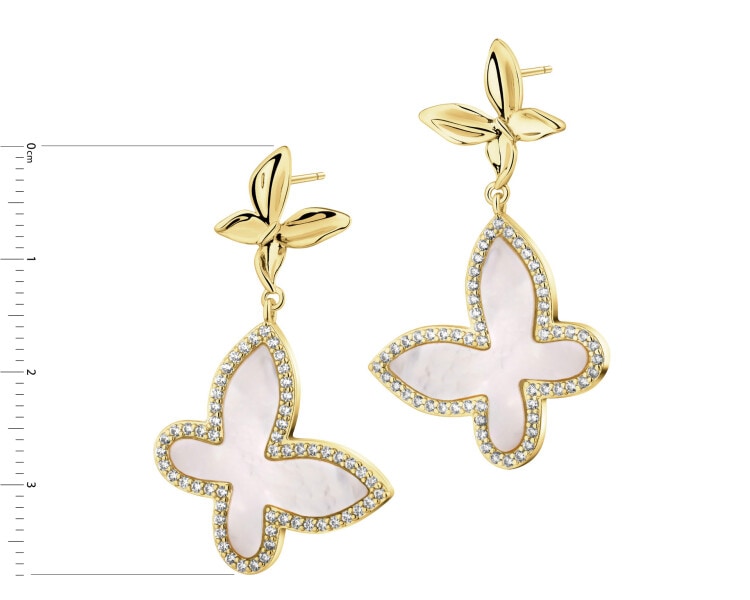 Gold-Plated Brass, Gold-Plated Silver Dangling Earring with Cubic Zirconia