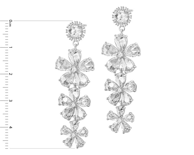 Rhodium-Plated Brass, Rhodium-Plated Silver Dangling Earring with Cubic Zirconia