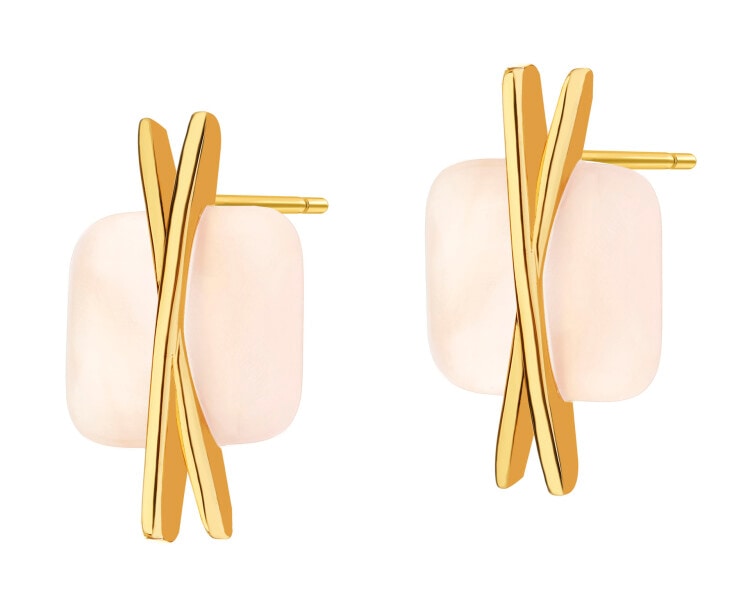 Gold-Plated Brass, Gold-Plated Silver Earrings with Mother Of Pearl