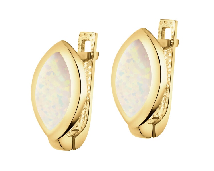 8 K Yellow Gold Earrings with Opalite