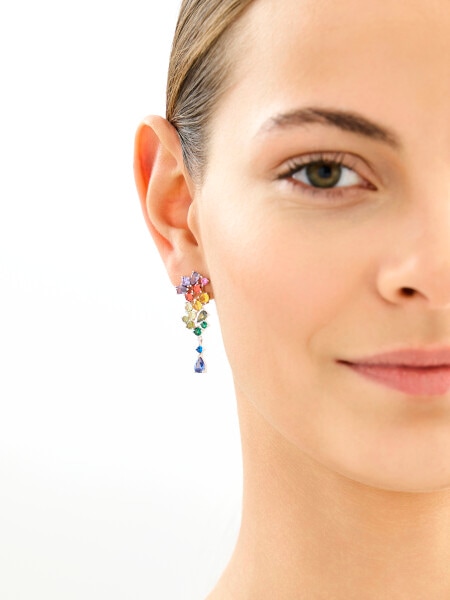 Rhodium Plated Silver Dangling Earring with Cubic Zirconia