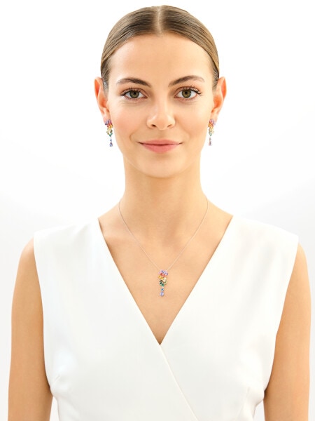 Rhodium Plated Silver Dangling Earring with Cubic Zirconia