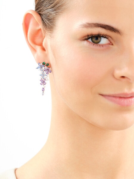 Rhodium Plated Silver Dangling Earring with Cubic Zirconia