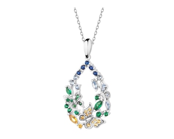 Rhodium Plated Silver Pendant with Cubic Zirconia