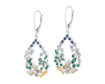 Rhodium Plated Silver Dangling Earring with Cubic Zirconia