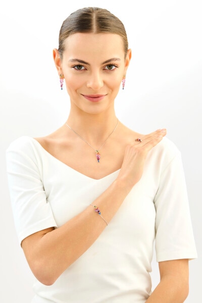 Rhodium Plated Silver Dangling Earring with Cubic Zirconia