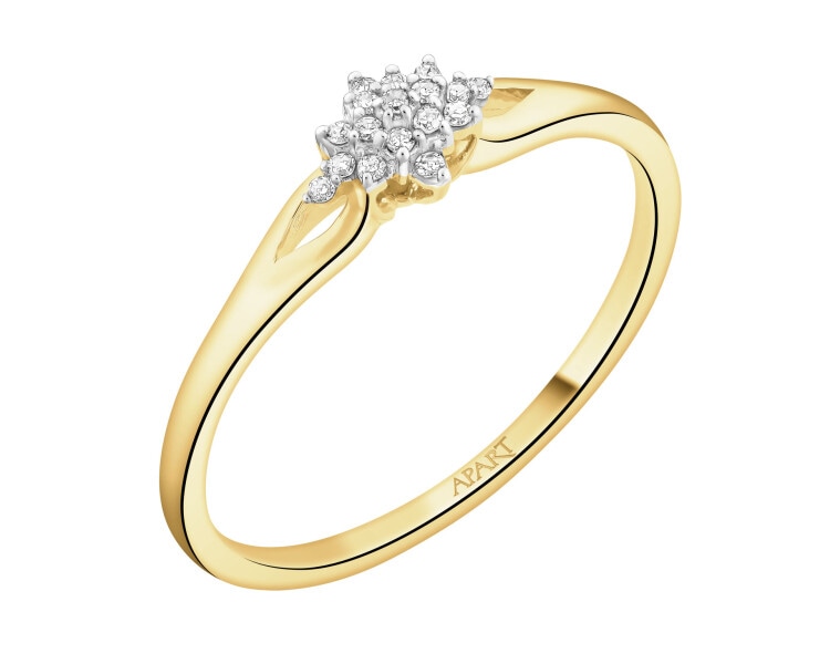 9 K Rhodium-Plated Yellow Gold Ring with Diamonds - 0,04 ct - fineness 9 K