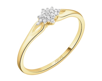 9 K Rhodium-Plated Yellow Gold Ring with Diamonds - 0,04 ct - fineness 9 K