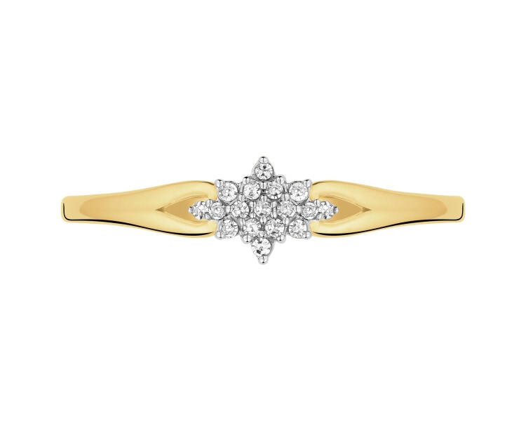 9 K Rhodium-Plated Yellow Gold Ring with Diamonds - 0,04 ct - fineness 9 K