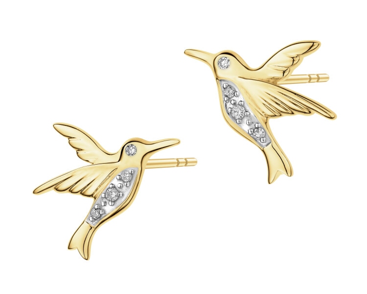 9 K Rhodium-Plated Yellow Gold Earrings with Diamonds - 0,03 ct - fineness 9 K